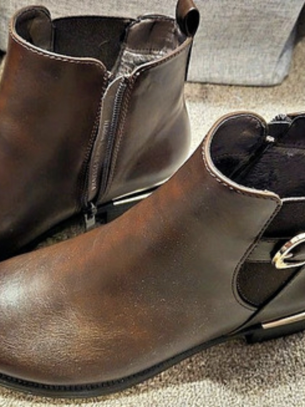 Kelly & Katie Brown Wide Ankle Boots Gold-Tone Buckle